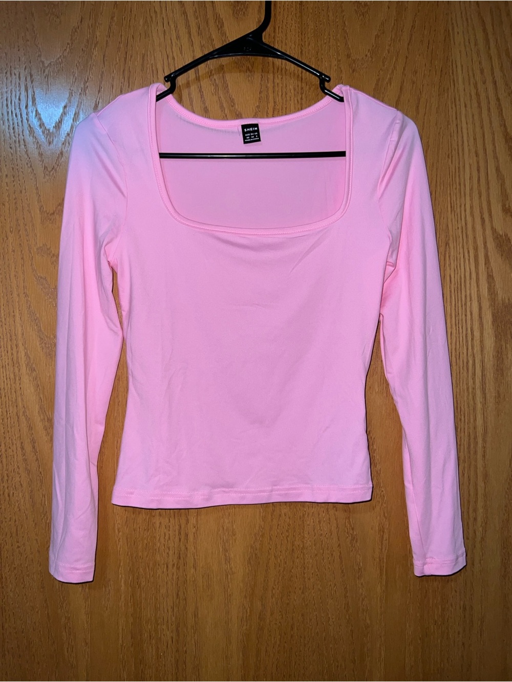 SHEIN Light Pink Square Neck Long Sleeve Top
